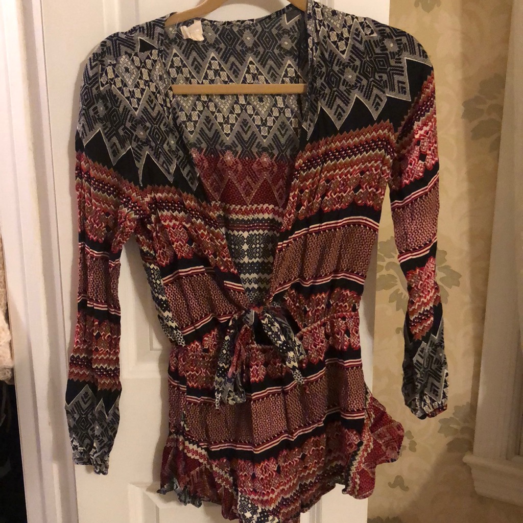 Patterned Tie-Front Romper
